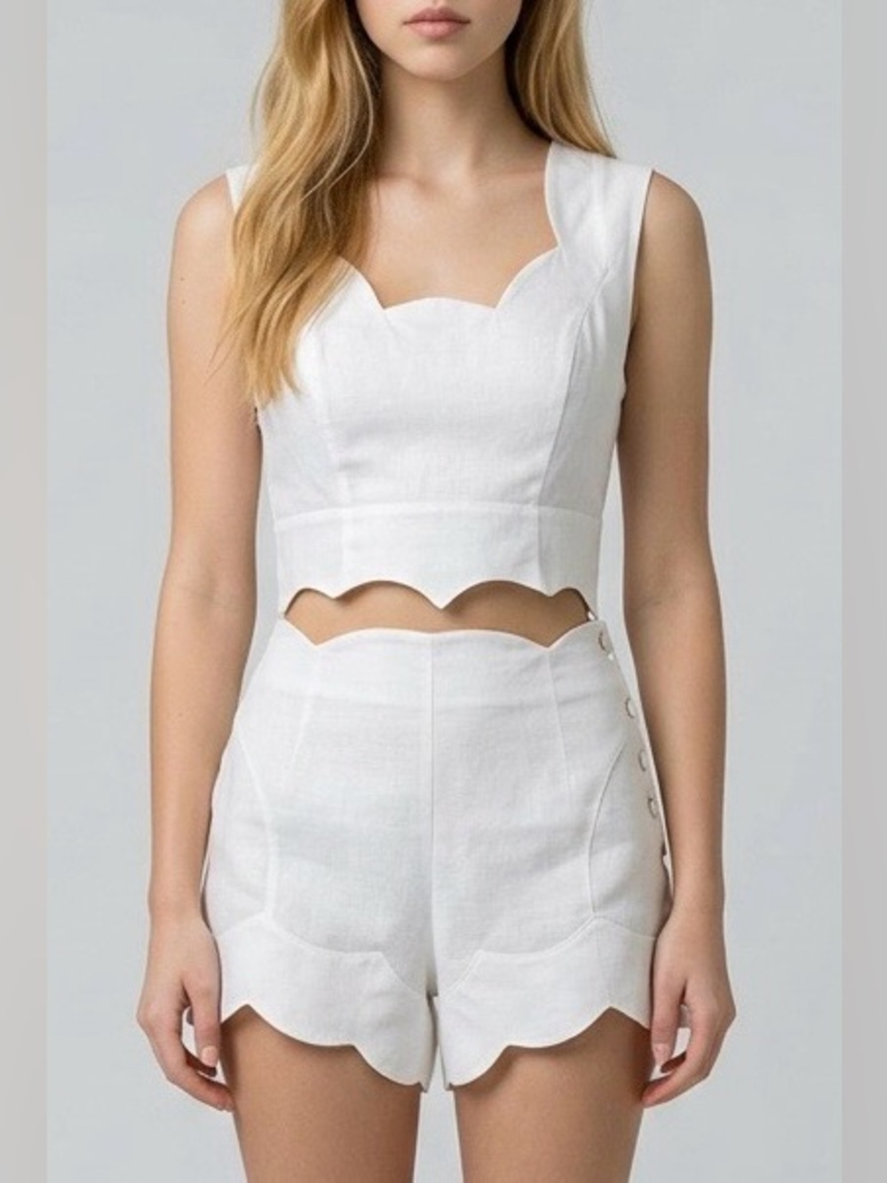 Christian Dior Elegant White Cotton Sleeveless Top and Shorts Set